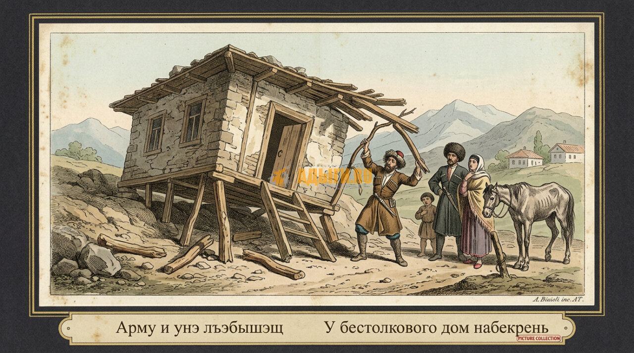 Арму и унэ лъэбышэщ  – У бестолкового дом набекрень (букв.: кривоногий).