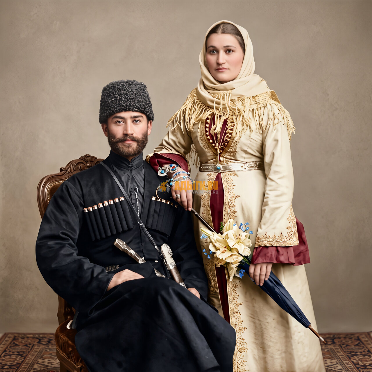 Кабардинцы (черкесы) с Моздока. Влас Казиханов и Варвара Алексеевна Албанукова