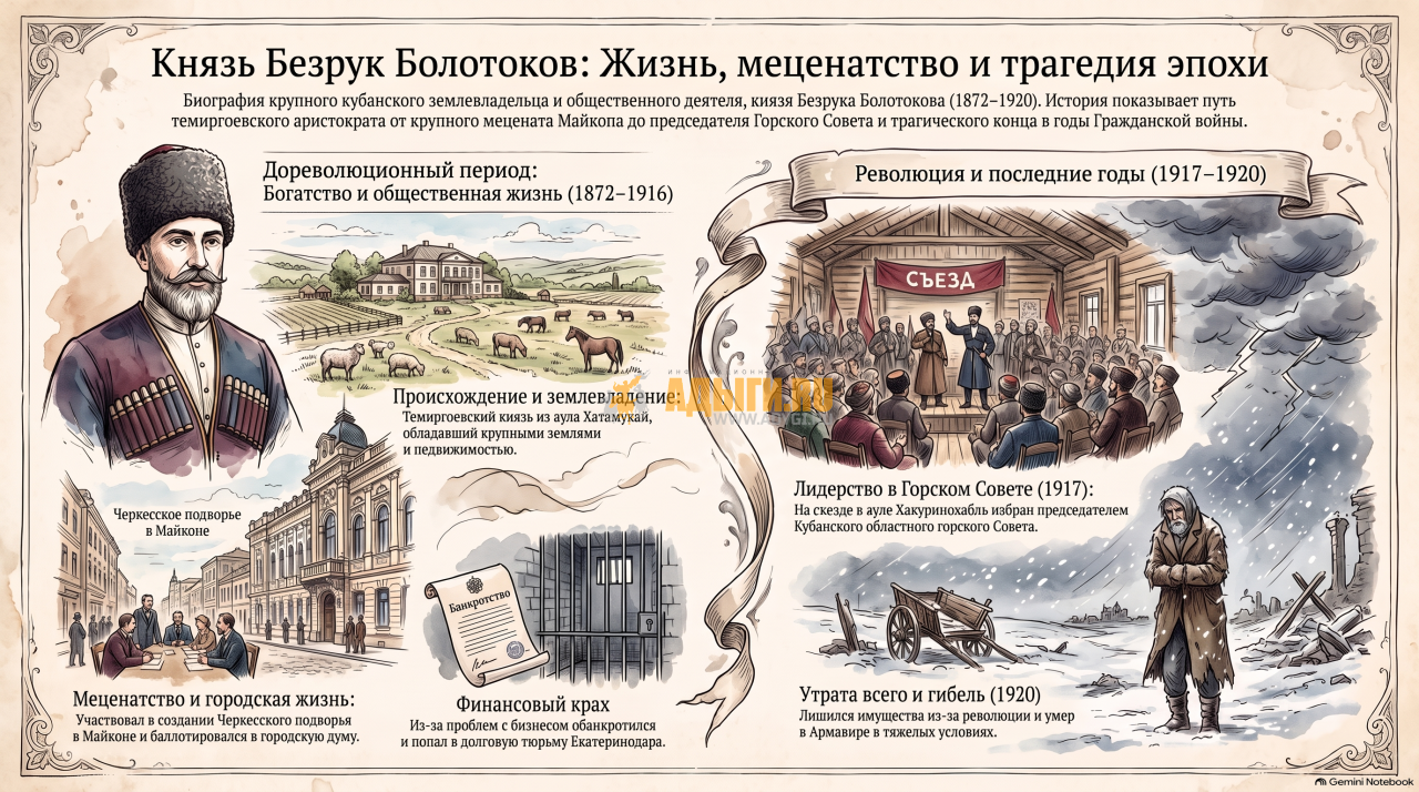 Болотоков Безрук Келеметович — Жизнь и судьба адыгского князя