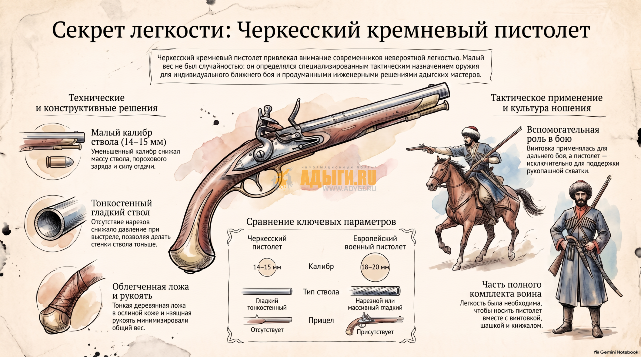 Черкесский кремневый пистолет: секрет легкости